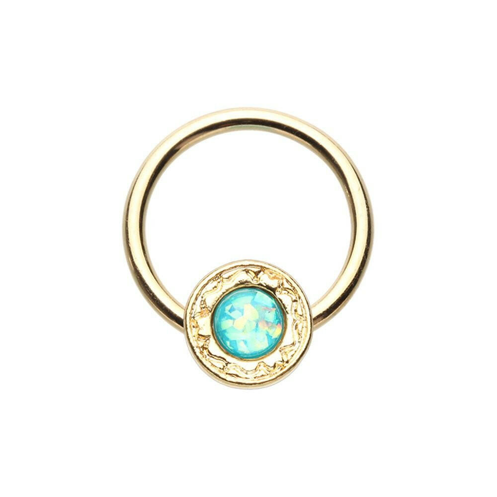 Golden Ornate Round Opal Steel Captive Bead Ring Captive Bead Impulse Piercings 5/16" (8mm)