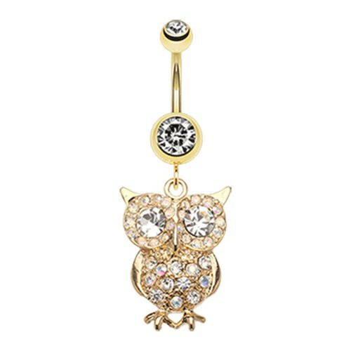 Golden Owl Sparkle Belly Button Ring Navel Ring Impulse Piercings Clear