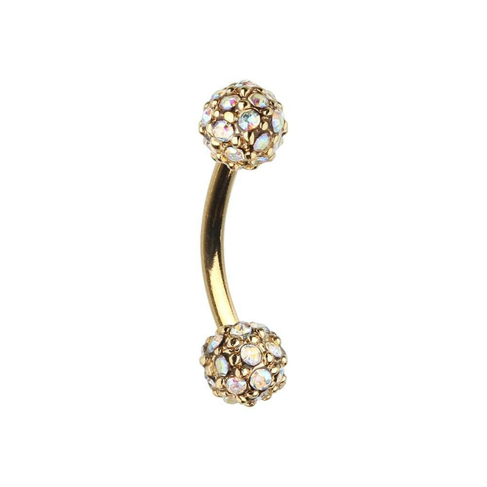 Golden Pave Diamond Full Dome Cluster Curved Barbell Eyebrow Ring Curved Barbell Impulse Piercings 5/16" (8mm)