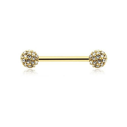 Golden Pave Diamond Full Dome Cluster Nipple Barbell Ring Nipple Ring Impulse Piercings 14 GA (1.6mm) Clear