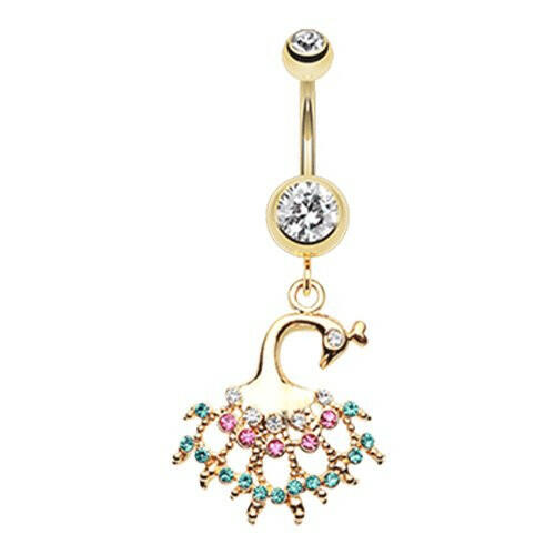 Golden Peacock Dance Belly Button Ring Navel Ring Impulse Piercings