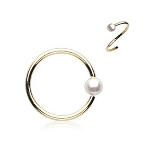 Golden Pearl Bead Bendable Nose Hoop Nose Ring Impulse Piercings 20 gauge (0.8mm) 5/16" (8mm)