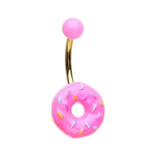 Golden Pink Donut Non Dangle Belly Button Ring Navel Ring Impulse Piercings