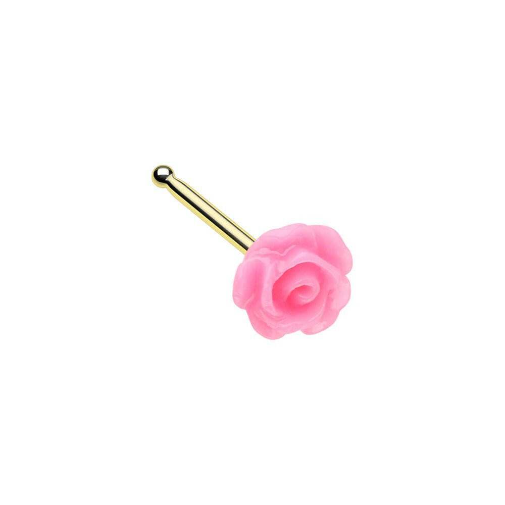 Golden Pink Rose Nose Stud Ring Nose Ring Impulse Piercings 20 GA (0.8mm)/Pink