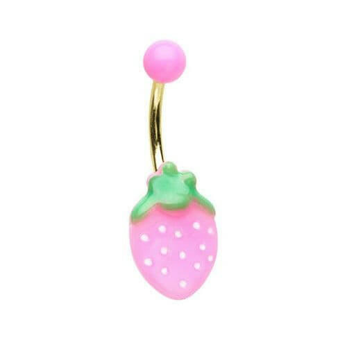 Golden Pink Strawberry Non Dangle Belly Button Ring Navel Ring Impulse Piercings