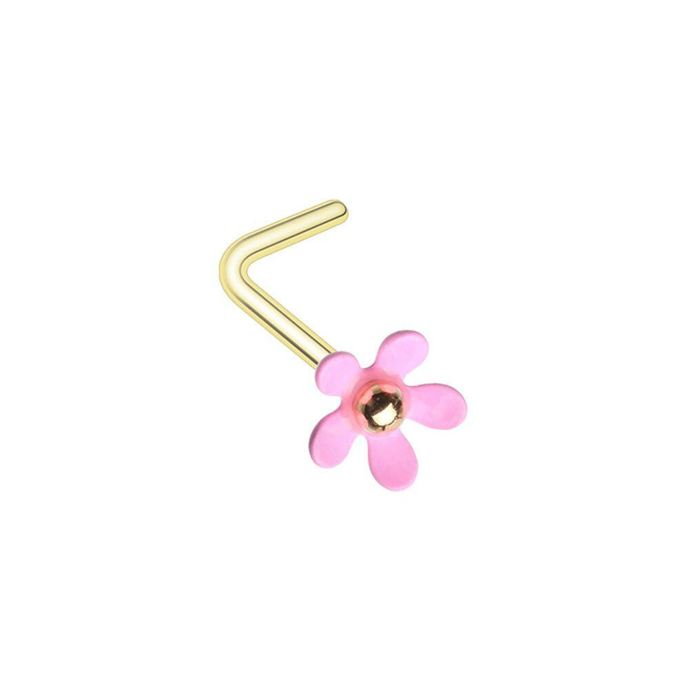 Golden Pink Summer Flower L-Shaped Nose Ring Nose Ring Impulse Piercings