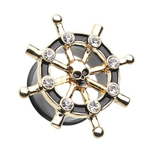 Golden Pirate Ship Anchor Wheel Ear Gauge Plug Earrings Plug Earrings Impulse Piercings 7/16" (11mm)