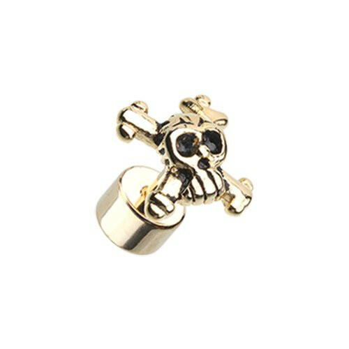 Golden Pirate Skull Steel Fake Plug Fake Plug Impulse Piercings 16 gauge (1.2mm)