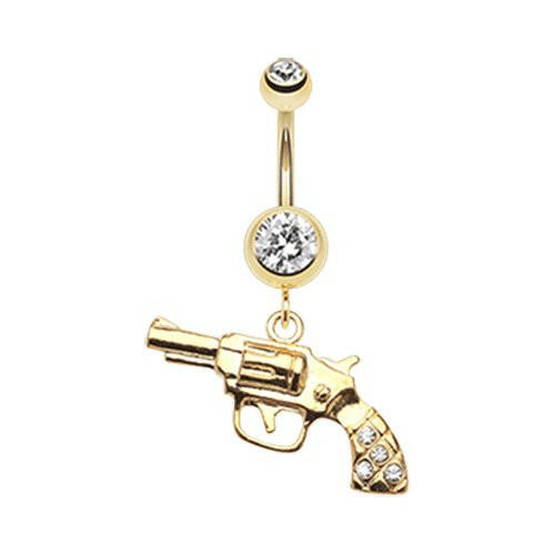 Golden Pistol Gun Sparkle Belly Button Ring Navel Ring Impulse Piercings