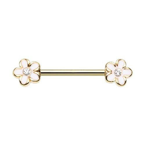 Golden Plumeria Petal Flower Nipple Barbell Ring Nipple Ring Impulse Piercings