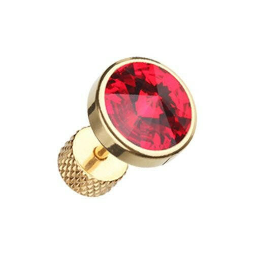 Golden Pointy Faceted Crystal Steel Fake Plug Fake Plug Impulse Piercings 16 gauge (1.2mm) 5/16" (8mm) Red