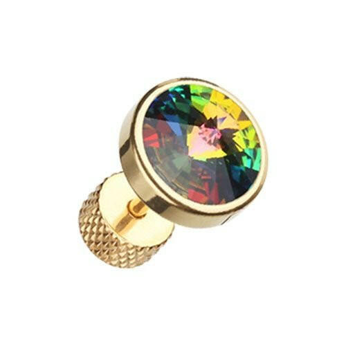 Golden Pointy Faceted Crystal Steel Fake Plug Fake Plug Impulse Piercings 16 gauge (1.2mm) 5/16" (8mm) Aurora Borealis