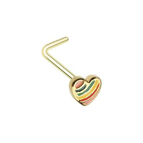 Golden Power of Love Rainbow Heart L-Shape Nose Ring Nose Ring Impulse Piercings Default Title