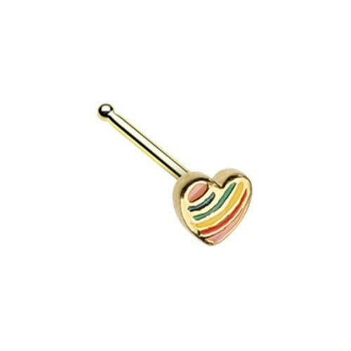 Golden Power of Love Rainbow Heart Nose Stud Ring Nose Ring Impulse Piercings Default Title