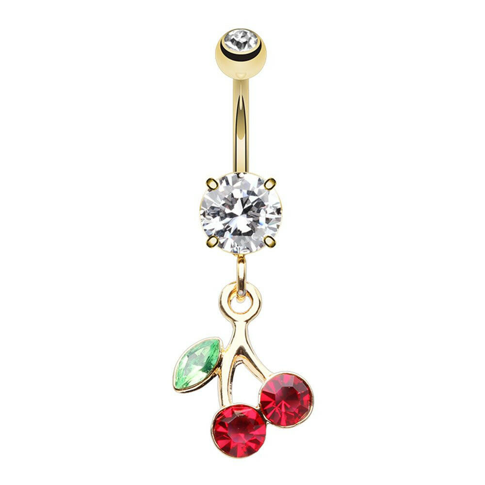 Golden Pretty Please with a Cherry on Top Belly Button Ring belly ring Impulse Piercings