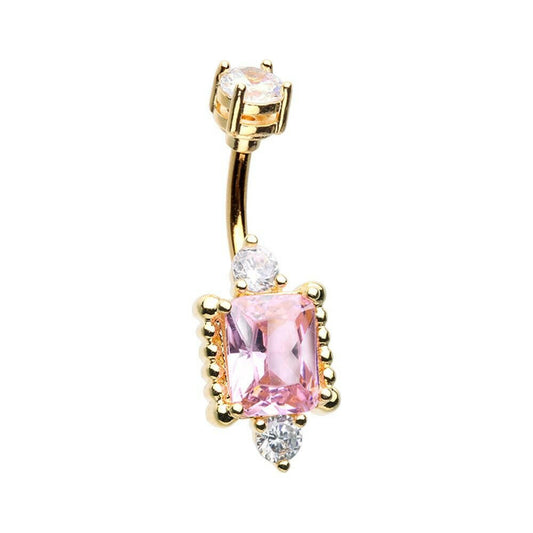 Golden Princess Mirror Cubic Zirconia Belly Button Ring Navel Ring Impulse Piercings