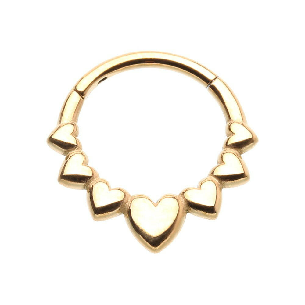 Golden Queen of Hearts Steel Seamless Hinged Clicker Ring Impulse Piercings 16 GA (1.2mm) / 8mm