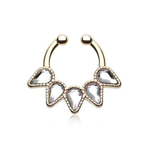 Golden Quinary Spear Fake Septum Clip-On Ring Fake Septum Ring Impulse Piercings