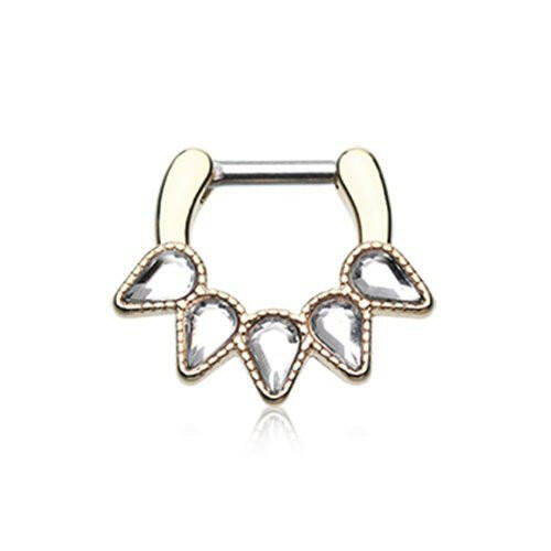 Golden Quinary Spear Septum Clicker Septum Ring Impulse Piercings 16 GA (1.2mm) 1/4" (6mm)