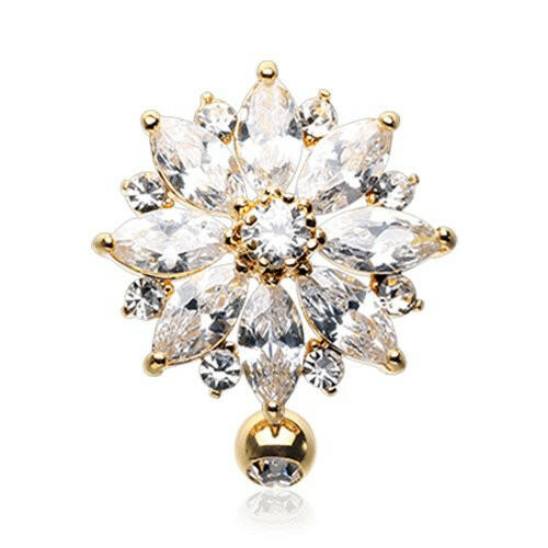 Golden Radiant Flower Multi-Gem Reverse Cubic Zirconia Belly Button Ring Navel Ring Impulse Piercings