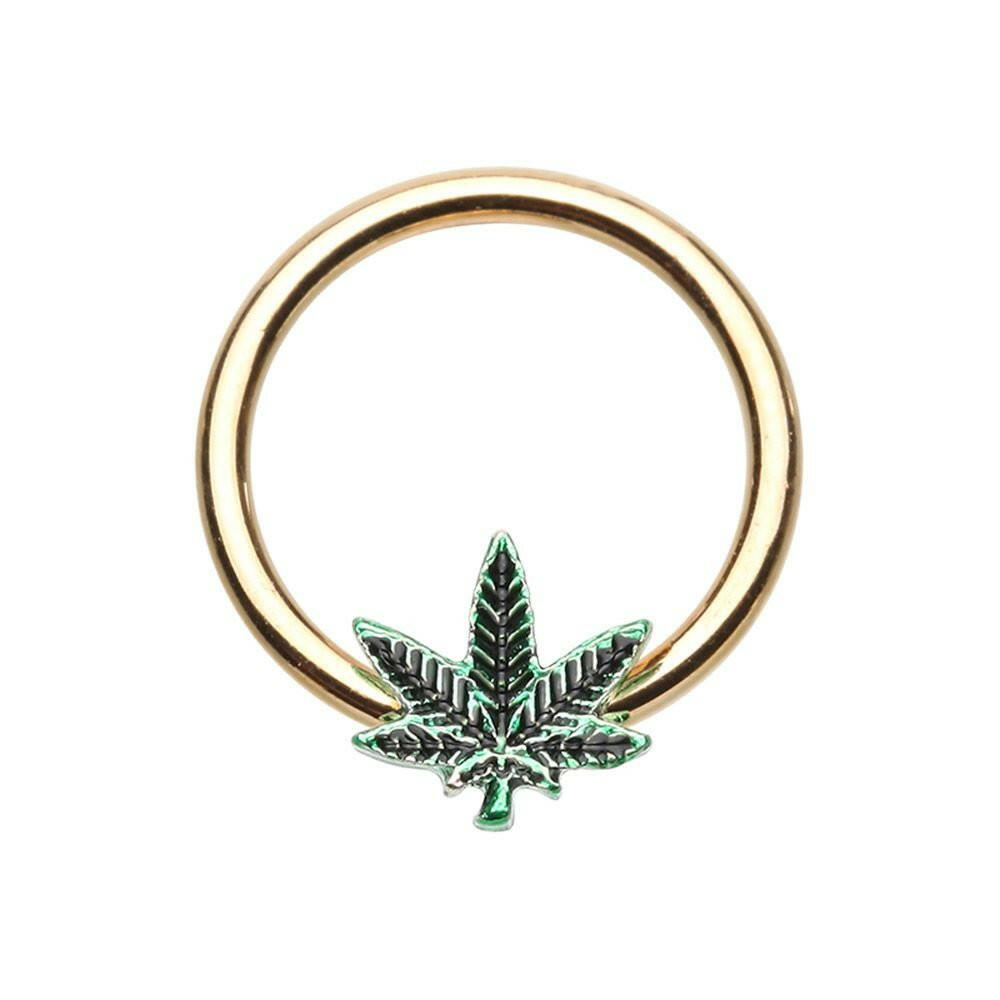 Golden Rasta Leaf Steel Captive Bead Ring Captive Bead Impulse Piercings 5/16" (8mm)