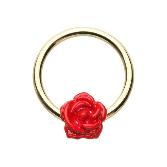 Golden Red Rose Petal Steel Captive Bead Ring Captive Bead Impulse Piercings 5/16" (8mm)