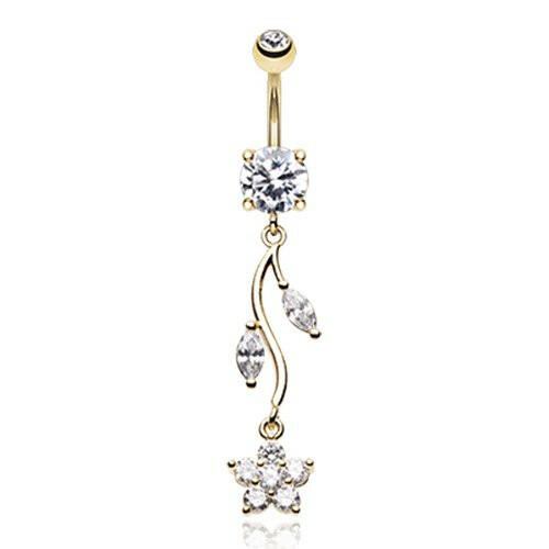 Golden Romantic Flower Cubic Zirconia Belly Button Ring Navel Ring Impulse Piercings