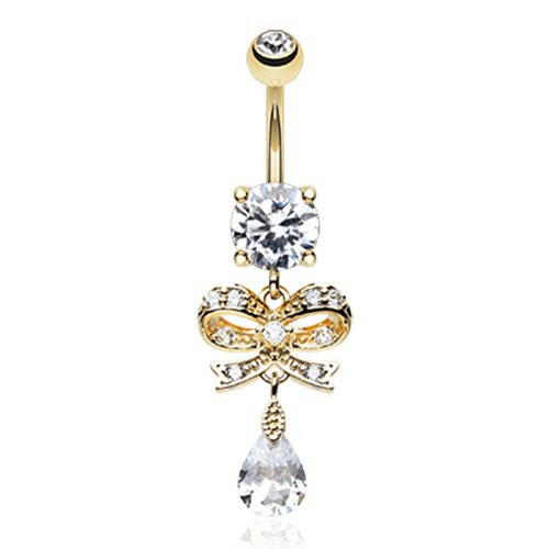 Golden Romantic Gem Bow-Tie Cubic Zirconia Belly Button Ring Navel Ring Impulse Piercings