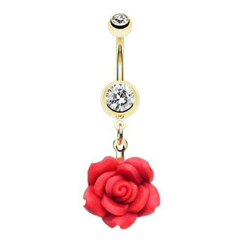 Golden Rose Belly Button Ring Navel Ring Impulse Piercings Clear/Red