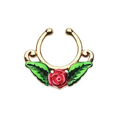 Golden Rose Blossom Icon Fake Septum Clip-On Ring Fake Septum Ring Impulse Piercings