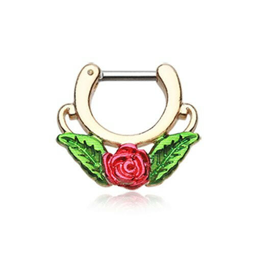 Golden Rose Blossom Icon Septum Clicker Septum Ring Impulse Piercings 16 GA (1.2mm) 1/4" (6mm)