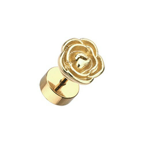 Golden Rose Blossom Steel Fake Plug Fake Plug Impulse Piercings 16 gauge (1.2mm)