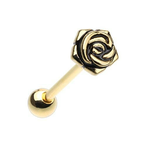 Golden Rose Petal Barbell Tongue Ring Barbell Impulse Piercings