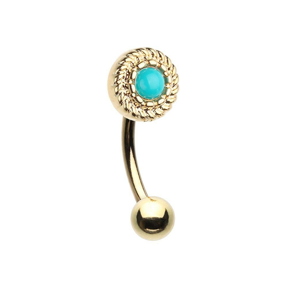 Golden Round Ornate Rope Turquoise Curved Barbell Eyebrow Ring Curved Barbell Impulse Piercings