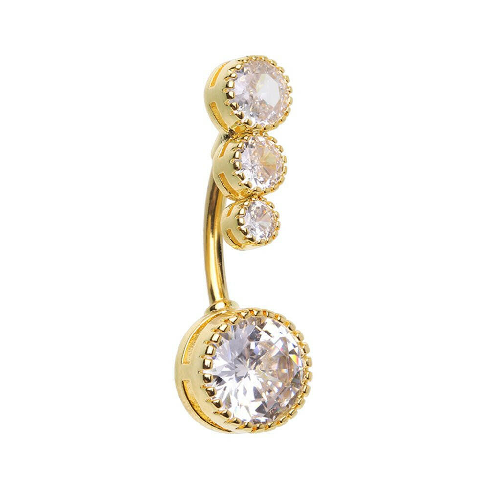 Golden Round Three CZ Drop Cubic Zirconia Belly Button Ring Impulse Piercings