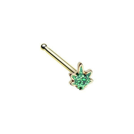 Golden Royal Highness Glitter Cannabis Pot Leaf Nose Stud Ring Nose Ring Impulse Piercings Default Title