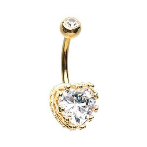 Golden Sacred Heart Crown Cubic Zirconia Belly Button Ring Navel Ring Impulse Piercings Clear