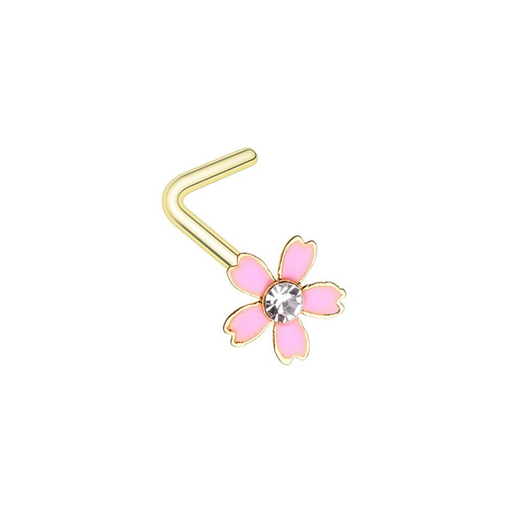 Golden Sakura Flower L-Shaped Nose Ring Nose Ring Impulse Piercings