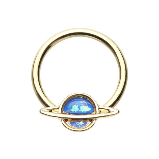 Golden Saturn Planet Glitter Opal Steel Captive Bead Ring Captive Bead Impulse Piercings 5/16" (8mm)