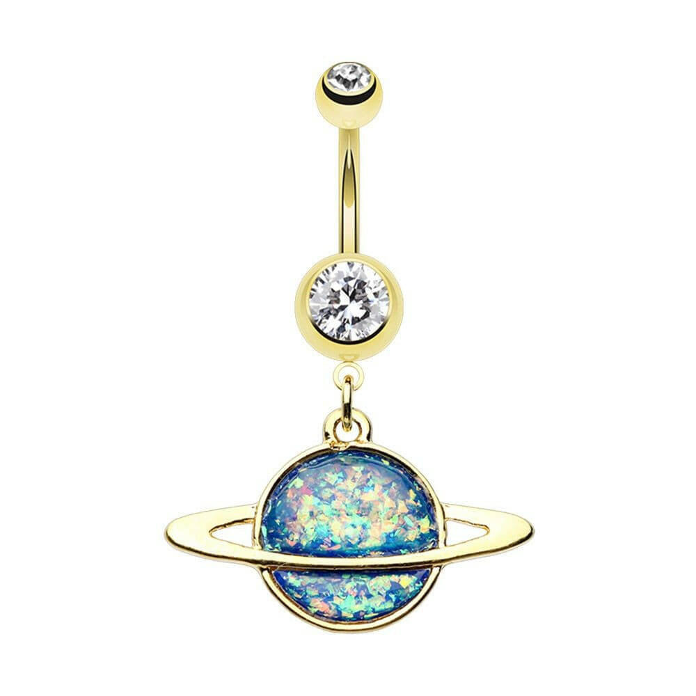 Golden Saturn Planet Opal Belly Button Ring Navel Ring Impulse Piercings