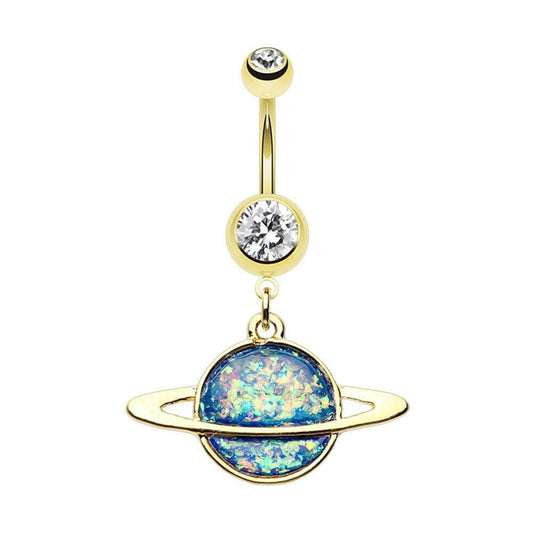 Golden Saturn Planet Opal Belly Button Ring Navel Ring Impulse Piercings