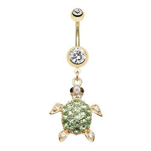 Golden Sea Turtle Belly Button Ring Navel Ring Impulse Piercings Clear