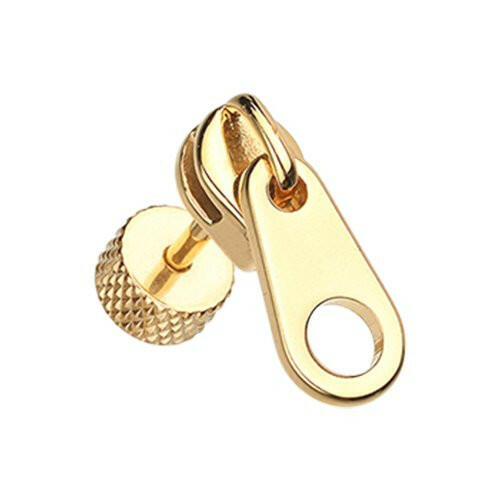 Golden Simple Zipper Steel Fake Plug Fake Plug Impulse Piercings 16 gauge (1.2mm)