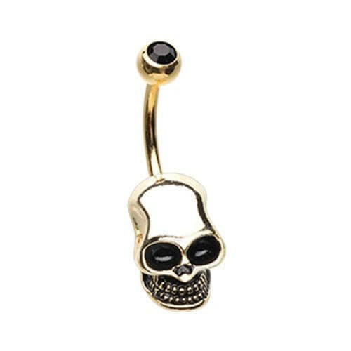 Golden Skull Head Belly Button Ring Navel Ring Impulse Piercings