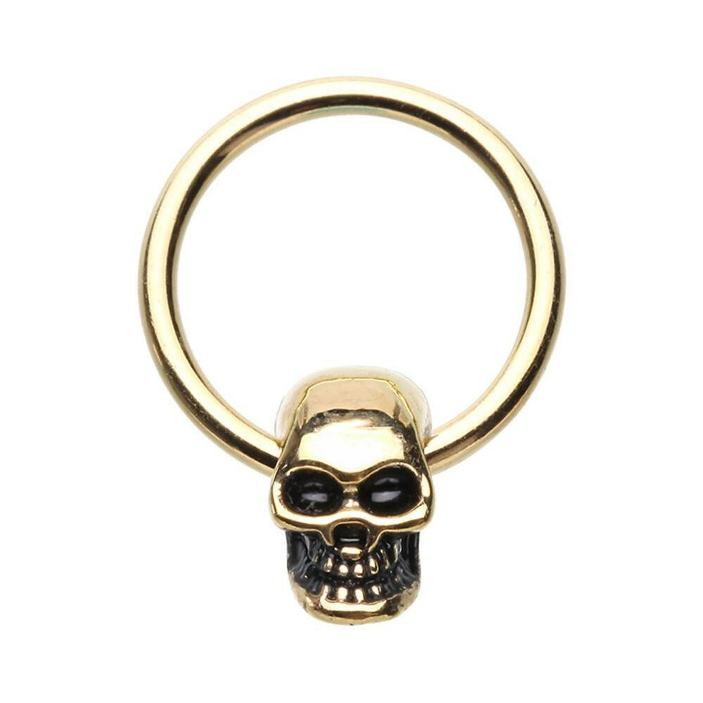 Golden Skull Head Captive Bead Ring Captive Bead Impulse Piercings 5/16" (8mm)