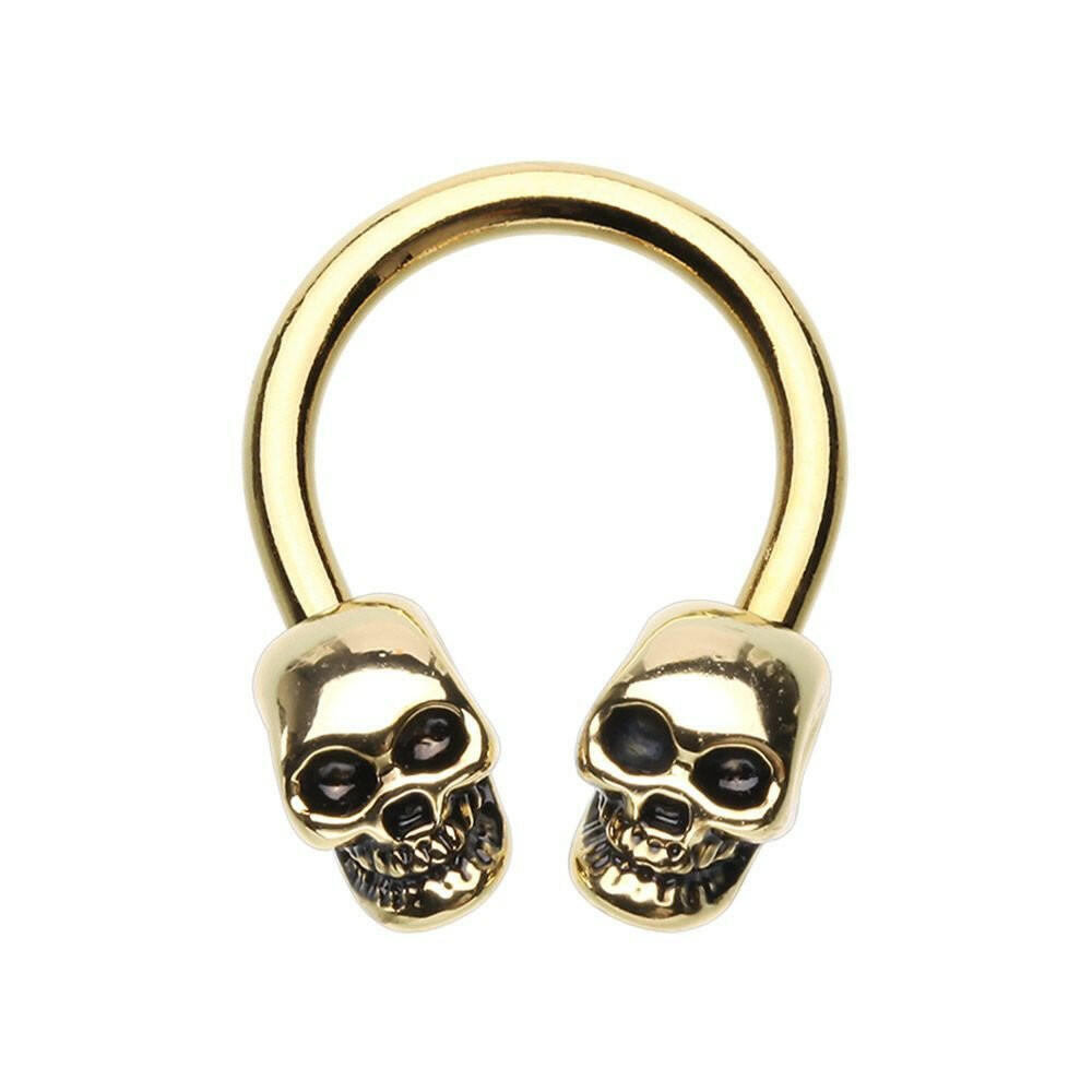 Golden Skull Head Horseshoe Circular Barbell Circular Barbell Impulse Piercings 16 GA (1.2mm)