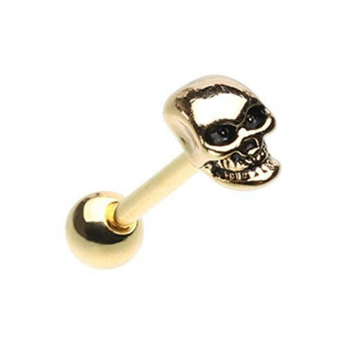 Golden Skull Head Steel Barbell Tongue Ring Barbell Impulse Piercings