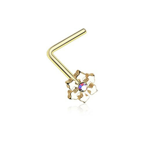 Golden Snowflake Sparkle L-Shaped Nose Ring Nose Ring Impulse Piercings