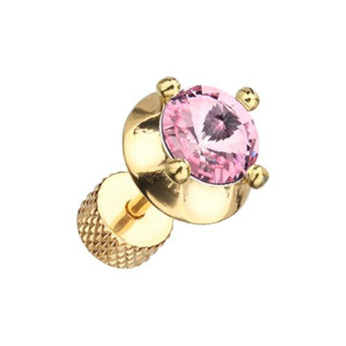 Golden Spacer Saucer Crystal Steel Fake Plug Fake Plug Impulse Piercings 16 gauge (1.2mm) Pink