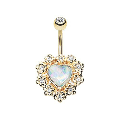 Golden Sparkle Heart Flower Belly Button Ring Navel Ring Impulse Piercings